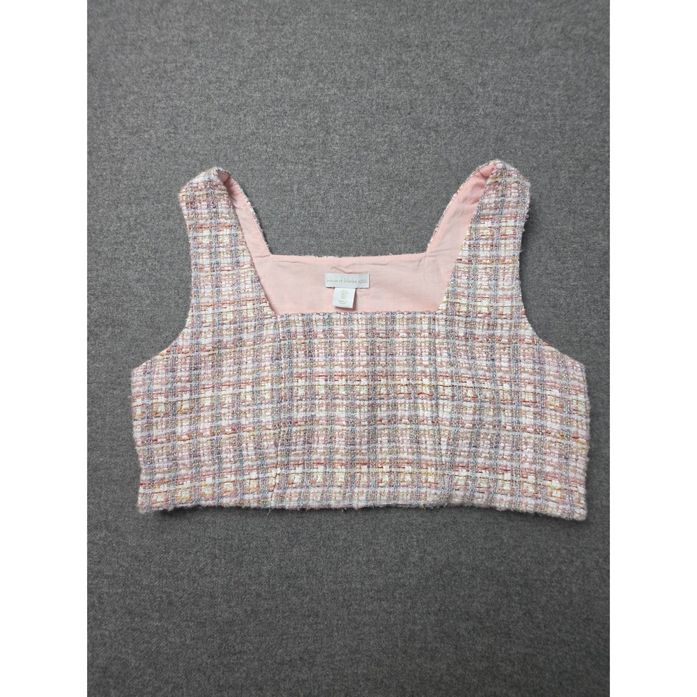 House of Harlow 1960 Crop Top Womens Large Pink Metallic Tweed Lined Square Neck